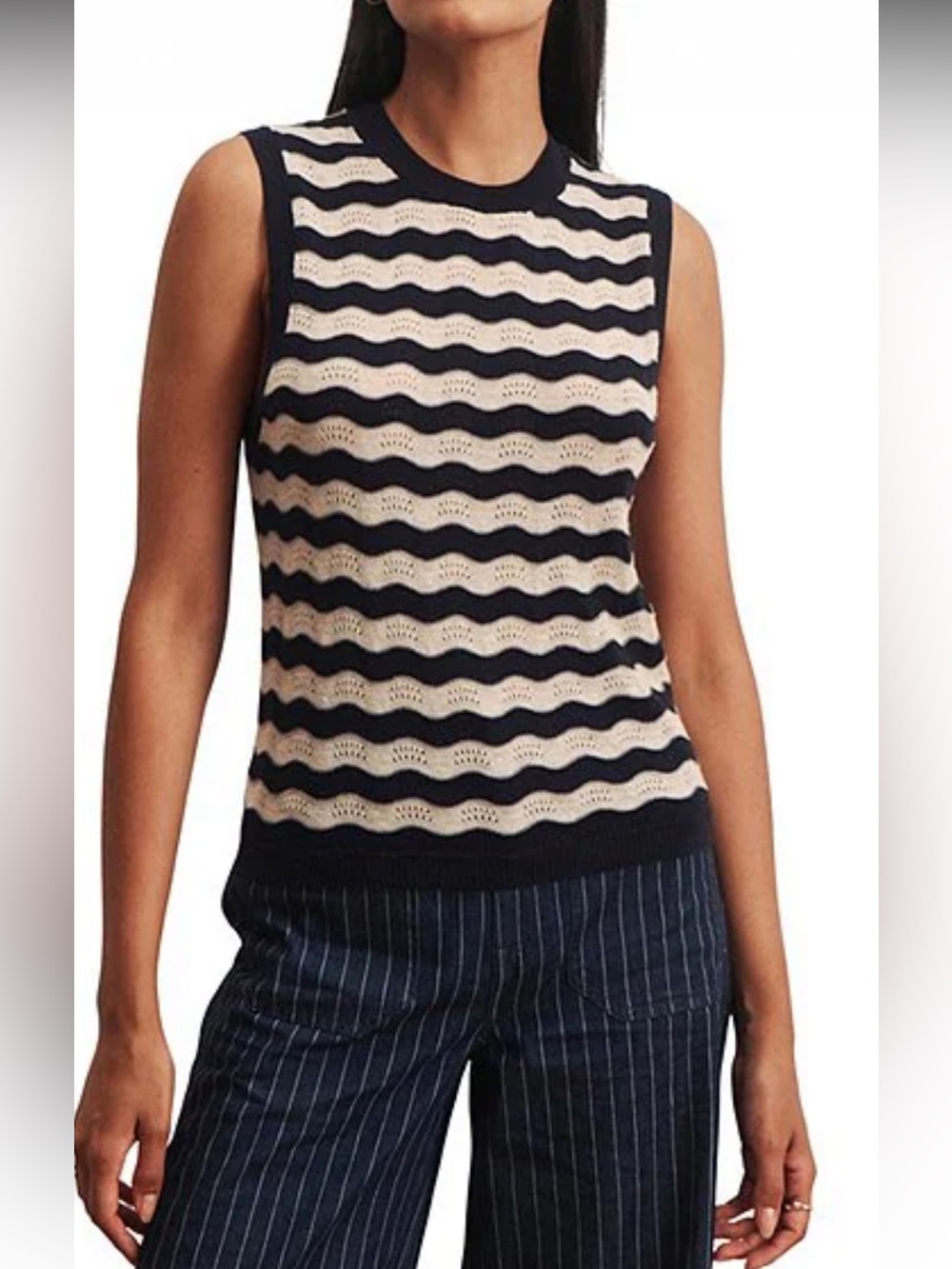 NWT🌷Sanctuary Everyday Navy & Cream Chevron Crew Neck Sleeveless Knit Shell Top